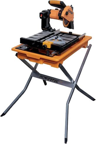 منشار بلاط رطب POWERTEC PRO مقاس 7 بوصة مع حامل - 10 أمبير، 1.5 حصان قاطع بلاط مع ضوء ليزر وإضاءة LED، لقطع السيراميك والبورسلين الدقيقة (TLS1003) in Saudi Arabia