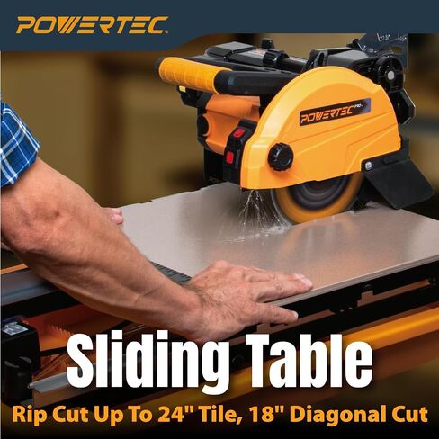 منشار بلاط رطب POWERTEC PRO مقاس 7 بوصة مع حامل - 10 أمبير، 1.5 حصان قاطع بلاط مع ضوء ليزر وإضاءة LED، لقطع السيراميك والبورسلين الدقيقة (TLS1003) in Saudi Arabia