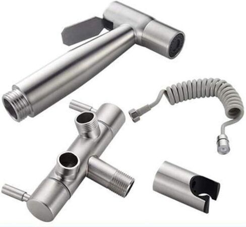 مجموعة أدوات رش يدوية للمرحاض، دش محمول، بخاخ حفاضات من القماش الإسلامي متوافق مع الغسيل الخلفي - 304 رفيق المرحاض من الفولاذ المقاوم للصدأ، مسدس رش عالي الضغط، صنبور تنظيف مضغوط C in Kuwait