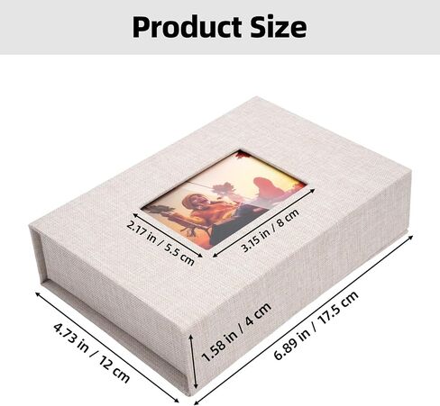 Linen Photo Keeper Box 5x7 in, Clear Window Beige | Magnetic closure storage, holds 5x7 photos, memory keepsake for wedding baby gift, sturdy organizer in Saudi Arabia