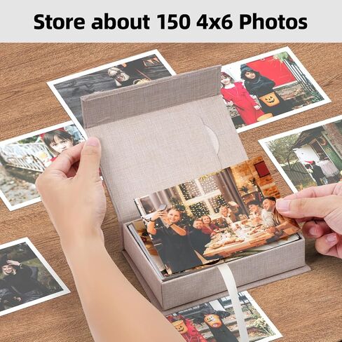 Linen Photo Keeper Box 5x7 in, Clear Window Beige | Magnetic closure storage, holds 5x7 photos, memory keepsake for wedding baby gift, sturdy organizer in Saudi Arabia