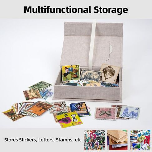 Linen Photo Keeper Box 5x7 in, Clear Window Beige | Magnetic closure storage, holds 5x7 photos, memory keepsake for wedding baby gift, sturdy organizer in Saudi Arabia