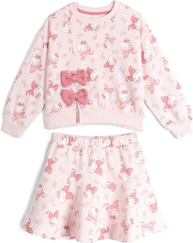 Hello Kitty Girls بلوفر صوف منسدل الكتف وتنورة للأطفال الصغار إلى مقاسات الأطفال الكبار (2T - 10-12) in Kuwait