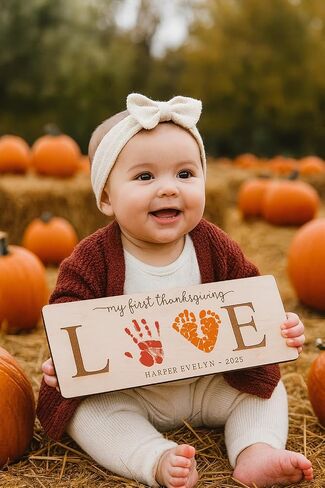 لوحة يد أو بصمة عيد الشكر، بصمة قدم عيد الشكر الأولى للطفل، حرفة بصمة القدم DIY، فن الخريف للأطفال، تذكار شخصي لعيد الشكر in Kuwait