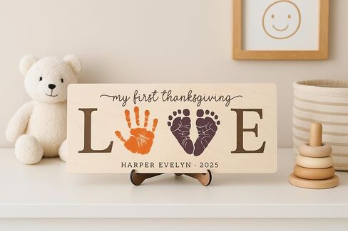 لوحة يد أو بصمة عيد الشكر، بصمة قدم عيد الشكر الأولى للطفل، حرفة بصمة القدم DIY، فن الخريف للأطفال، تذكار شخصي لعيد الشكر in Kuwait