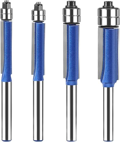 Professional 4Pcs Flush Trim Router Bit Set with Double Bearings Straight Cut, Premium Alloy Head, Includes Box for Home & Professional Carpentry in Saudi Arabia