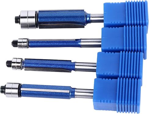 Professional 4Pcs Flush Trim Router Bit Set with Double Bearings Straight Cut, Premium Alloy Head, Includes Box for Home & Professional Carpentry in Saudi Arabia