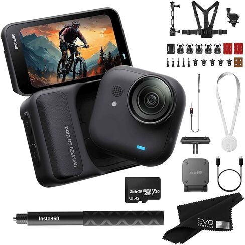 Insta360 GO Ultra Standard Black Bike Bundle- Tiny Mighty Hands-Free 4K Cam, Lightweight, Low Light Excellence, | Bundle Includes Selfie Stick, Quick Release Mount, Bike Bundle, 256GB Card in Saudi Arabia