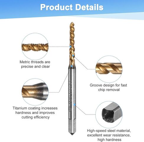 2-Pack M6x1mm Metric Spiral Flute Thread Tap, HSS Titanium Coated Right Hand Threading Tap Screw for Drilling/Milling Machines/CNC Machine Tools, Tapping Tool in Kuwait