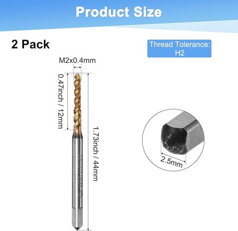 2-Pack M6x1mm Metric Spiral Flute Thread Tap, HSS Titanium Coated Right Hand Threading Tap Screw for Drilling/Milling Machines/CNC Machine Tools, Tapping Tool in Kuwait