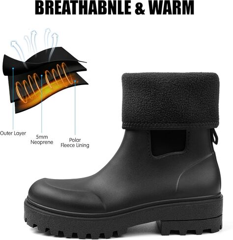 DKSUKO Women Rain Boots Waterproof,Rubber Short Mid Calf Pull on Snow Mud Shoes in Saudi Arabia