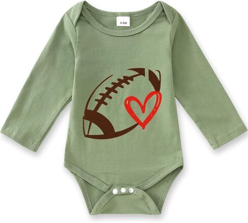 Ritatte Infant Baby Boy Girl Football Onesie Funny Football Heart Graphic Romper Bodysuits Cute Game Day Long Sleeve Outfit in Saudi Arabia