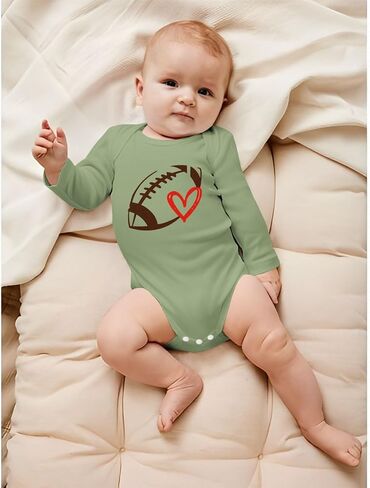 Ritatte Infant Baby Boy Girl Football Onesie Funny Football Heart Graphic Romper Bodysuits Cute Game Day Long Sleeve Outfit in Saudi Arabia