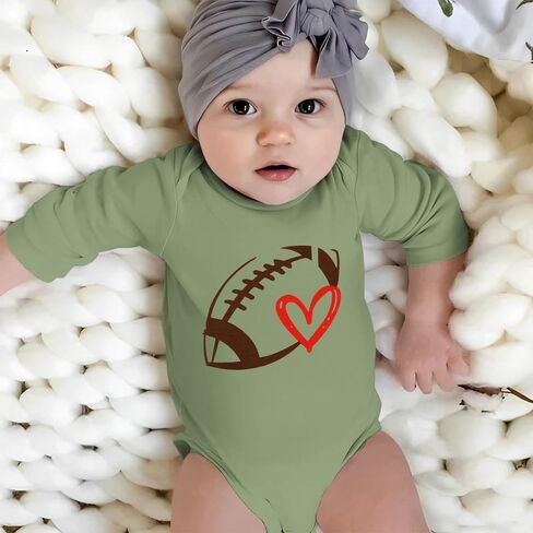 Ritatte Infant Baby Boy Girl Football Onesie Funny Football Heart Graphic Romper Bodysuits Cute Game Day Long Sleeve Outfit in Saudi Arabia