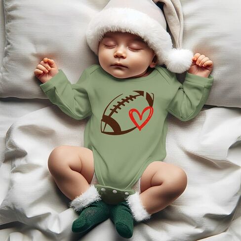 Ritatte Infant Baby Boy Girl Football Onesie Funny Football Heart Graphic Romper Bodysuits Cute Game Day Long Sleeve Outfit in Saudi Arabia