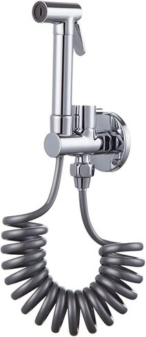 بخاخ محمول للمرحاض، بخاخ مرحاض محمول على الحائط، بخاخ حفاضات من القماش، مع محول صمام T نحاسي وخرطوم زنبركي قابل للسحب، لتنظيف المطبخ والمرحاض، كروم in Kuwait