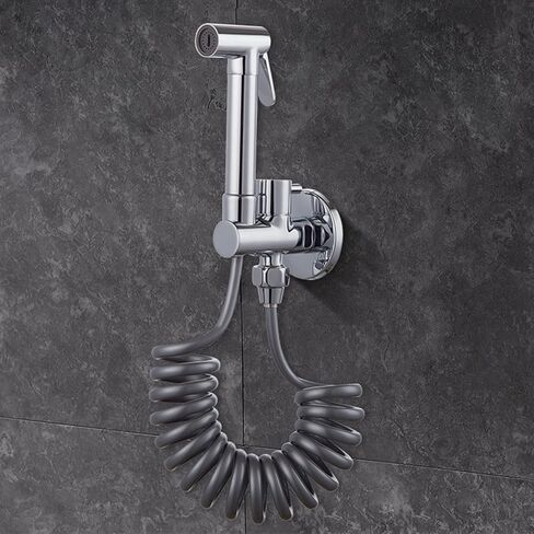 بخاخ محمول للمرحاض، بخاخ مرحاض محمول على الحائط، بخاخ حفاضات من القماش، مع محول صمام T نحاسي وخرطوم زنبركي قابل للسحب، لتنظيف المطبخ والمرحاض، كروم in Kuwait