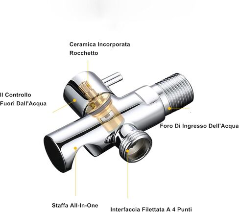 بخاخ محمول للمرحاض، بخاخ مرحاض محمول على الحائط، بخاخ حفاضات من القماش، مع محول صمام T نحاسي وخرطوم زنبركي قابل للسحب، لتنظيف المطبخ والمرحاض، كروم in Kuwait