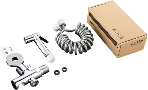 بخاخ محمول للمرحاض، بخاخ مرحاض محمول على الحائط، بخاخ حفاضات من القماش، مع محول صمام T نحاسي وخرطوم زنبركي قابل للسحب، لتنظيف المطبخ والمرحاض، كروم in Kuwait