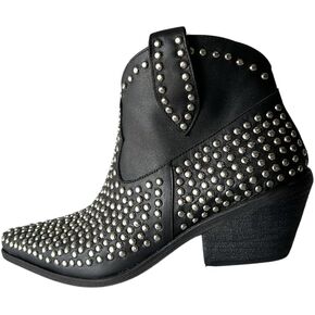 Jackie Studded Western Ankle Boots for Women – Handmade in Argentina, Black Genuine Leather Booties with Silver Studs, Pointed Toe in Saudi Arabia