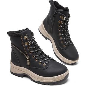 Adokoo Boots for Women Waterproof Fall Winter Ankle Boots Snow Platform Black Boots with Side Zipper Lace Up Non Slip for Hiking Work in Saudi Arabia