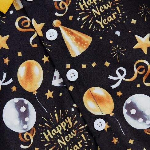Toddler Baby Boy New Year Outfit Balloon Firework Print Button Up Short Sleeve Bowtie Shirt Top Shorts Set in Saudi Arabia