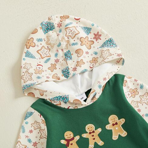 Karuedoo My First Christmas Baby Boy Outfit Newborn Letter Gingerbread Long Sleeve Hooded Romper Jumpsuit Cute Winter Clothes in Saudi Arabia