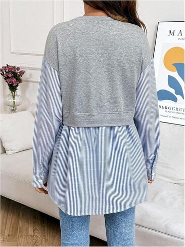 MakeMeChic Women's Going Out Striped Maternity T Shirt Crew Neck Long Sleeve Pregnancy Tops in Saudi Arabia