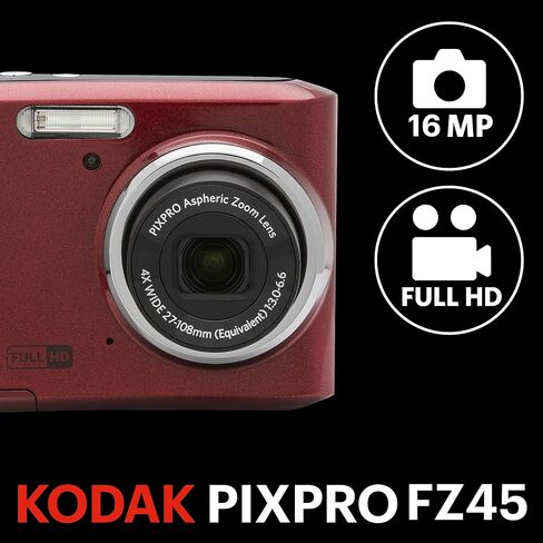 كاميرا رقمية KODAK PIXPRO Friendly Zoom FZ45-BL بدقة 16 ميجابكسل مع تكبير بصري 4X وزاوية واسعة 27 مم وشاشة LCD 2.7 بوصة (أزرق) in Saudi Arabia