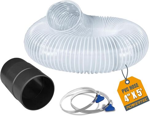 POWERTEC 70494 4" x 5' PVC Dust Collection Hose w/ 2pcs Stainless Steel Key Hose Clamps and 4" Dust Hose Connector Splice Adapter, for Table Saw, Band Saw, Planer, Jointer, Woodworking and Wood Shop in Saudi Arabia