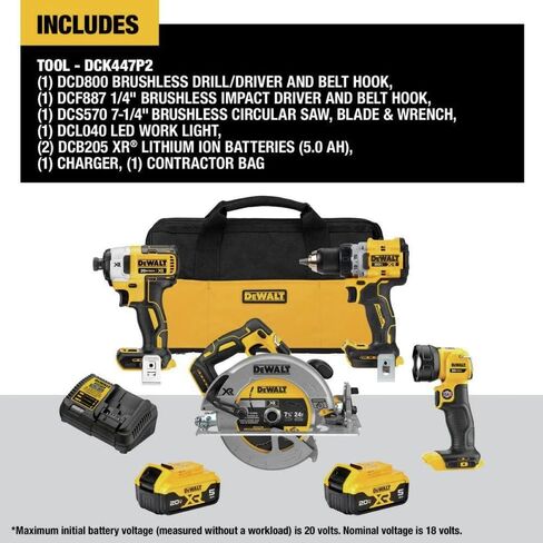 DEWALT 20V MAX* XR Cordless 4-Tool Combo Kit With 5.0Ah Batteries (DCK447P2) in Saudi Arabia