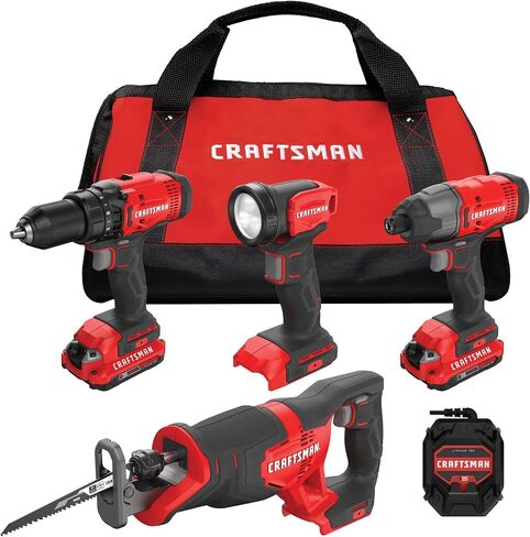CRAFTSMAN V20 Cordless 4-Tool Power Tool Combo Kit with 2 Batteries and Charger (CMCK400D2) in Saudi Arabia