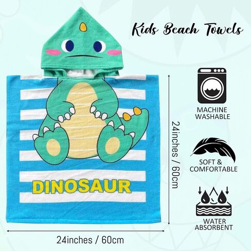 Dinosaur Beach Towel with Hood for Boys Girls Cute Kids Hooded Bath Towel Toddler Swim Pool Cover Up for 2-4 Years in Saudi Arabia