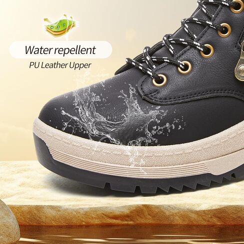 Adokoo Boots for Women Waterproof Fall Winter Ankle Boots Snow Platform Black Boots with Side Zipper Lace Up Non Slip for Hiking Work in Saudi Arabia
