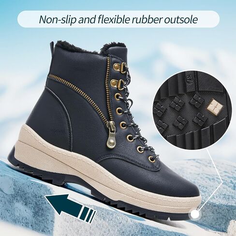 Adokoo Boots for Women Waterproof Fall Winter Ankle Boots Snow Platform Black Boots with Side Zipper Lace Up Non Slip for Hiking Work in Saudi Arabia