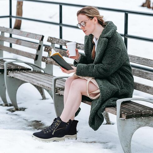 Adokoo Boots for Women Waterproof Fall Winter Ankle Boots Snow Platform Black Boots with Side Zipper Lace Up Non Slip for Hiking Work in Saudi Arabia