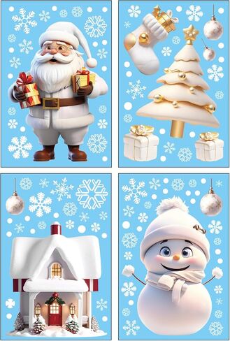 4Pcs Christmas Decorative Glass Window Stickers Santa Claus Snowman Elk Electrostatic Wall Sticker Xmas Ornaments (Snowflake) in Saudi Arabia