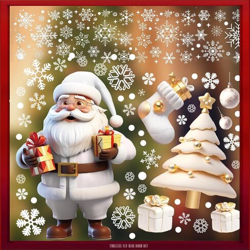 4Pcs Christmas Decorative Glass Window Stickers Santa Claus Snowman Elk Electrostatic Wall Sticker Xmas Ornaments (Snowflake) in Saudi Arabia
