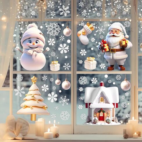 4Pcs Christmas Decorative Glass Window Stickers Santa Claus Snowman Elk Electrostatic Wall Sticker Xmas Ornaments (Snowflake) in Saudi Arabia