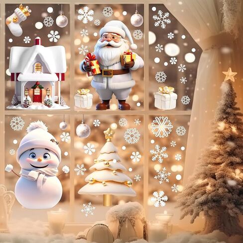 4Pcs Christmas Decorative Glass Window Stickers Santa Claus Snowman Elk Electrostatic Wall Sticker Xmas Ornaments (Snowflake) in Saudi Arabia