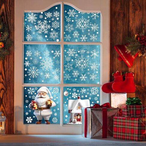 4Pcs Christmas Decorative Glass Window Stickers Santa Claus Snowman Elk Electrostatic Wall Sticker Xmas Ornaments (Snowflake) in Saudi Arabia