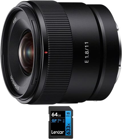 Sony SEL11F18 E 11mm F1.8 APS-C Ultra-Wide-Angle Prime for APS-C Cameras Bundle with Lexar Professional 633x 64GB UHS-1 Class 10 SDXC Memory Card in Saudi Arabia