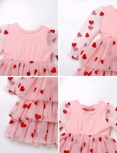 AWIBMK Kids Baby Girls Sheer Mesh Long Sleeve Tiered Tulle Tutu Dress Valentine's Day Birthday Party Cake Smash Outfits in Saudi Arabia