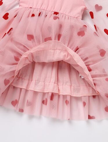 AWIBMK Kids Baby Girls Sheer Mesh Long Sleeve Tiered Tulle Tutu Dress Valentine's Day Birthday Party Cake Smash Outfits in Saudi Arabia
