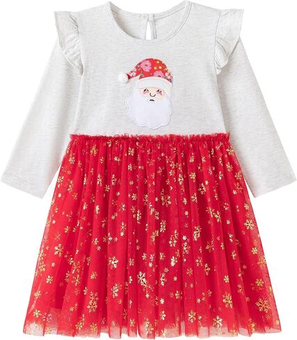 Toddler Girls Christmas Tulle Dress Long Sleeve Princess Tutu A-Line Dresses Baby Xmas Outfits 2-7 Years in Saudi Arabia