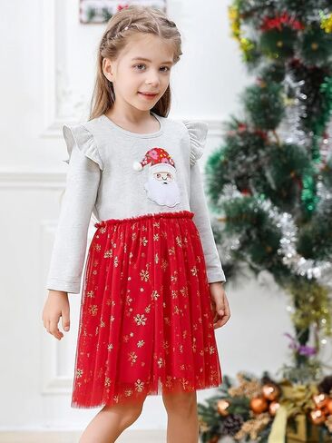 Toddler Girls Christmas Tulle Dress Long Sleeve Princess Tutu A-Line Dresses Baby Xmas Outfits 2-7 Years in Saudi Arabia