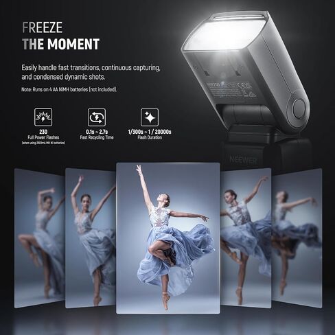 NEEWER NW700-N TTL Flash Speedlite متوافق مع كاميرات Nikon DSLR، مزامنة عالية السرعة 1/8000 ثانية، مخرج 1/1-1/256، وظيفة TCM، 230 فلاش طاقة كامل، إعادة تدوير سريعة 0.1-2.7 ثانية، البطاريات غير متضمنة in Kuwait