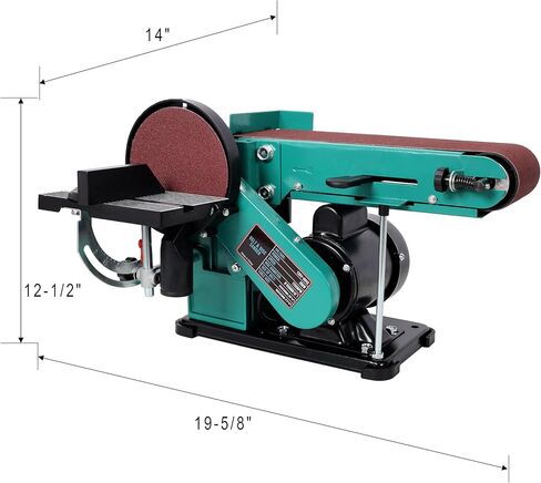 حزام مزدوج العمل مقاس 4 × 36 بوصة وصنفرة قرصية مقاس 6 بوصة، أداة تلميع طاحونة مقاعد 120 فولت 3/4 حصان لأعمال النجارة المعدنية، أخضر (أخضر، 4 بوصة × 36 بوصة) in Kuwait