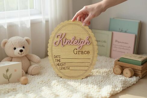 Personalized 3D Baby Name Sign with Floral Design, Scallop Engraved Birth Announcement Plaque, Baby Shower - Newborn Keepsake (Name + Stat Sign Bundle) in Saudi Arabia