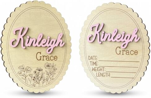 Personalized 3D Baby Name Sign with Floral Design, Scallop Engraved Birth Announcement Plaque, Baby Shower - Newborn Keepsake (Name + Stat Sign Bundle) in Saudi Arabia